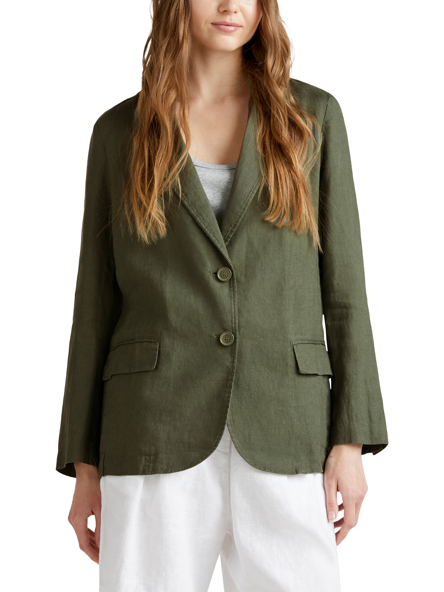 Product image 1 of 5, which shows Benetton Single Breasted Pure Linen Blazer, Military Green, 8