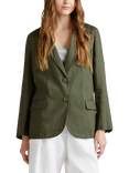 Benetton Single Breasted Pure Linen Blazer, Military Green