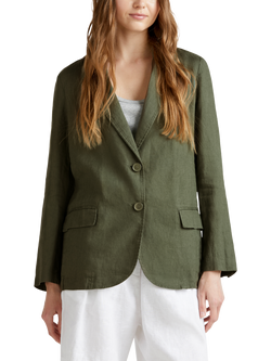 Benetton Single Breasted Pure Linen Blazer, Military Green, Military Green