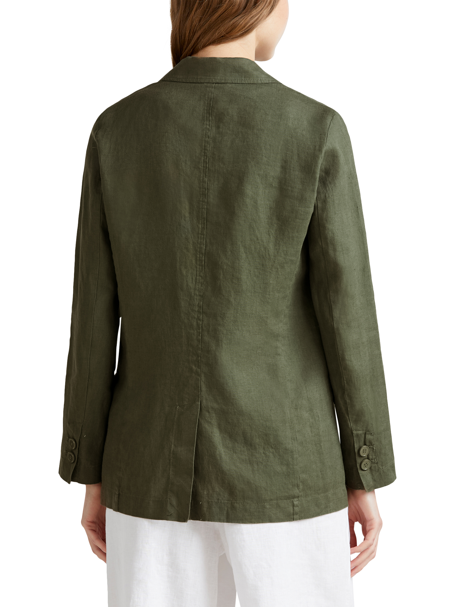 Product image 2 of 5, which shows Benetton Single Breasted Pure Linen Blazer, Military Green, 8
