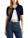 Benetton Contrast Trim Cropped Cardigan, Night Blue