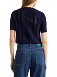 Benetton Contrast Trim Cropped Cardigan, Night Blue