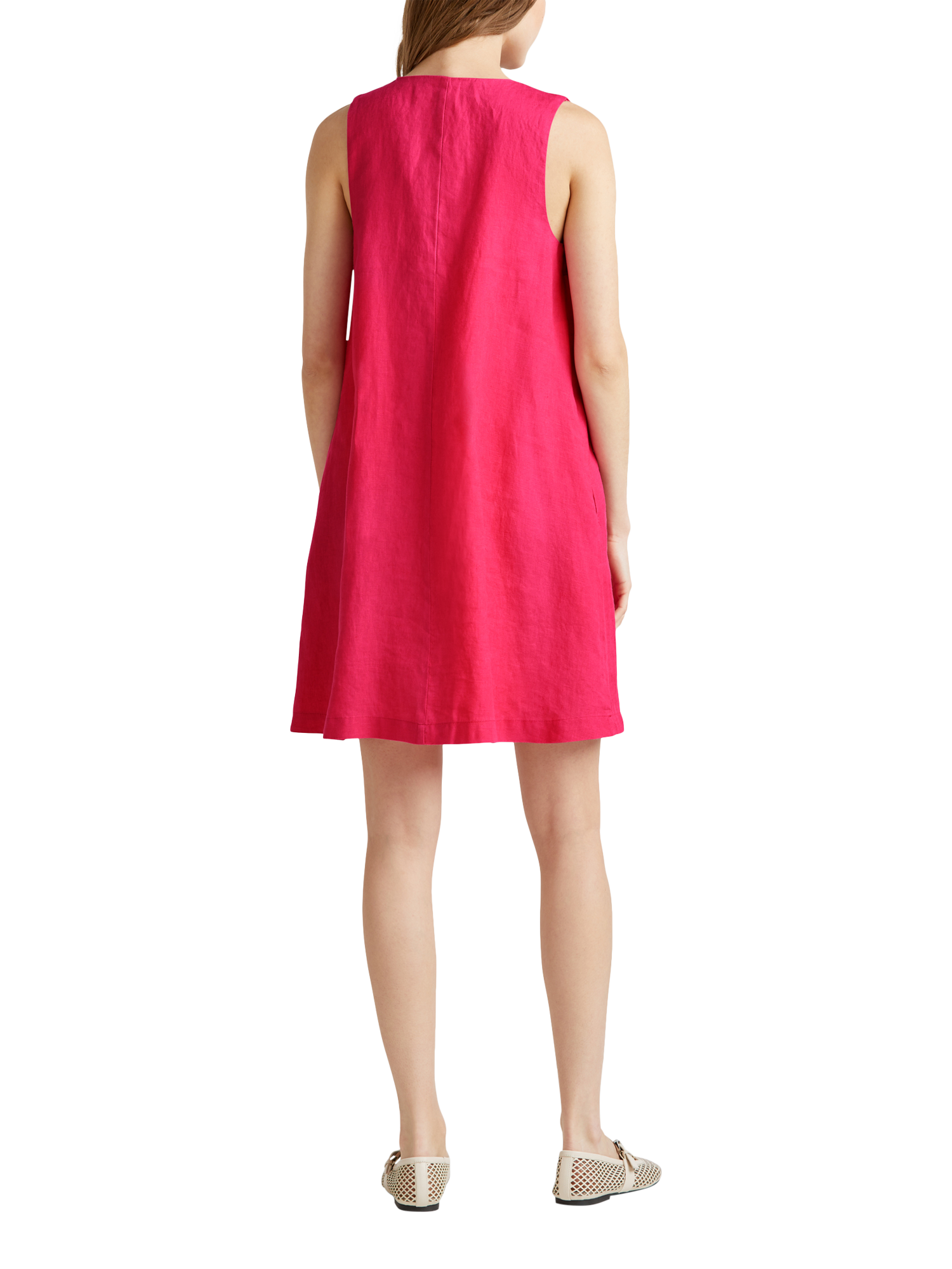 Product image 2 of 5, which shows Benetton Sleeveless Pure Linen Dress, Magenta Red, XS