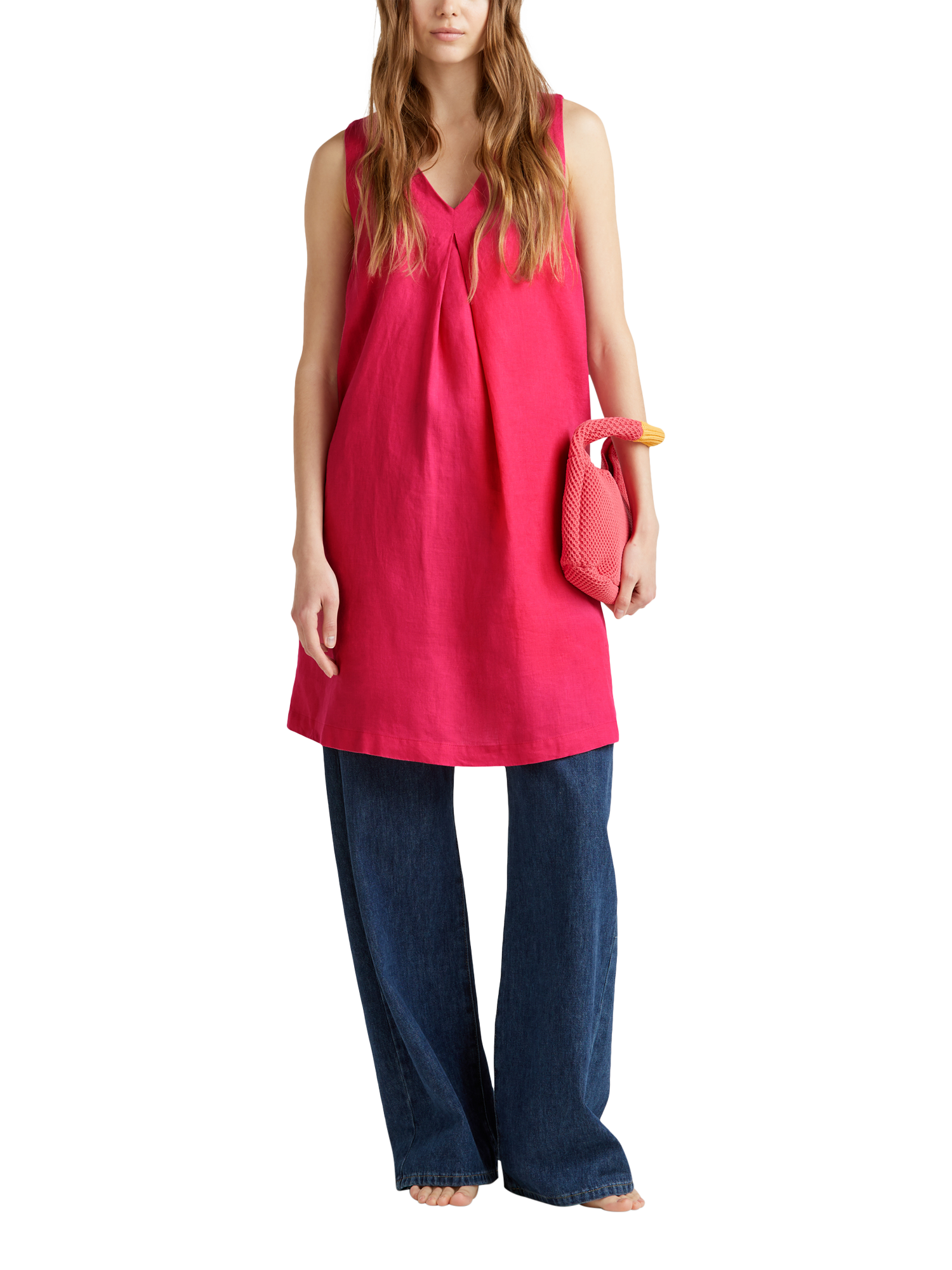 Product image 3 of 5, which shows Benetton Sleeveless Pure Linen Dress, Magenta Red, XS