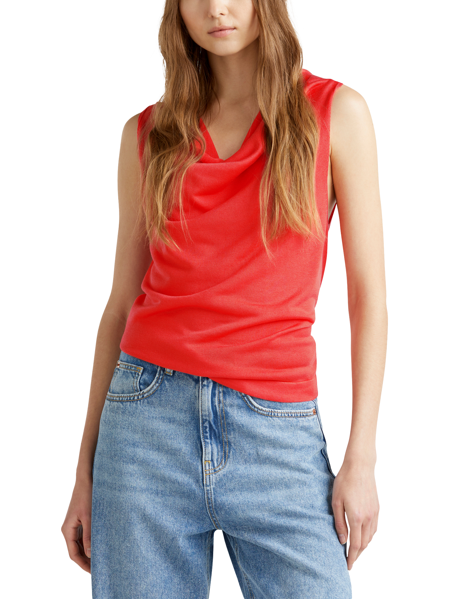 Product image 1 of 6, which shows Benetton Cowl Neck Sleeveless Top, Coral, S