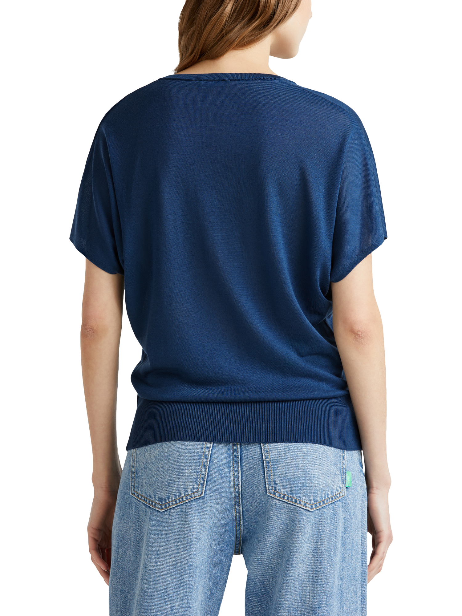 Product image 2 of 6, which shows Benetton Knit V-Neck T-Shirt, Air Force Blue, S