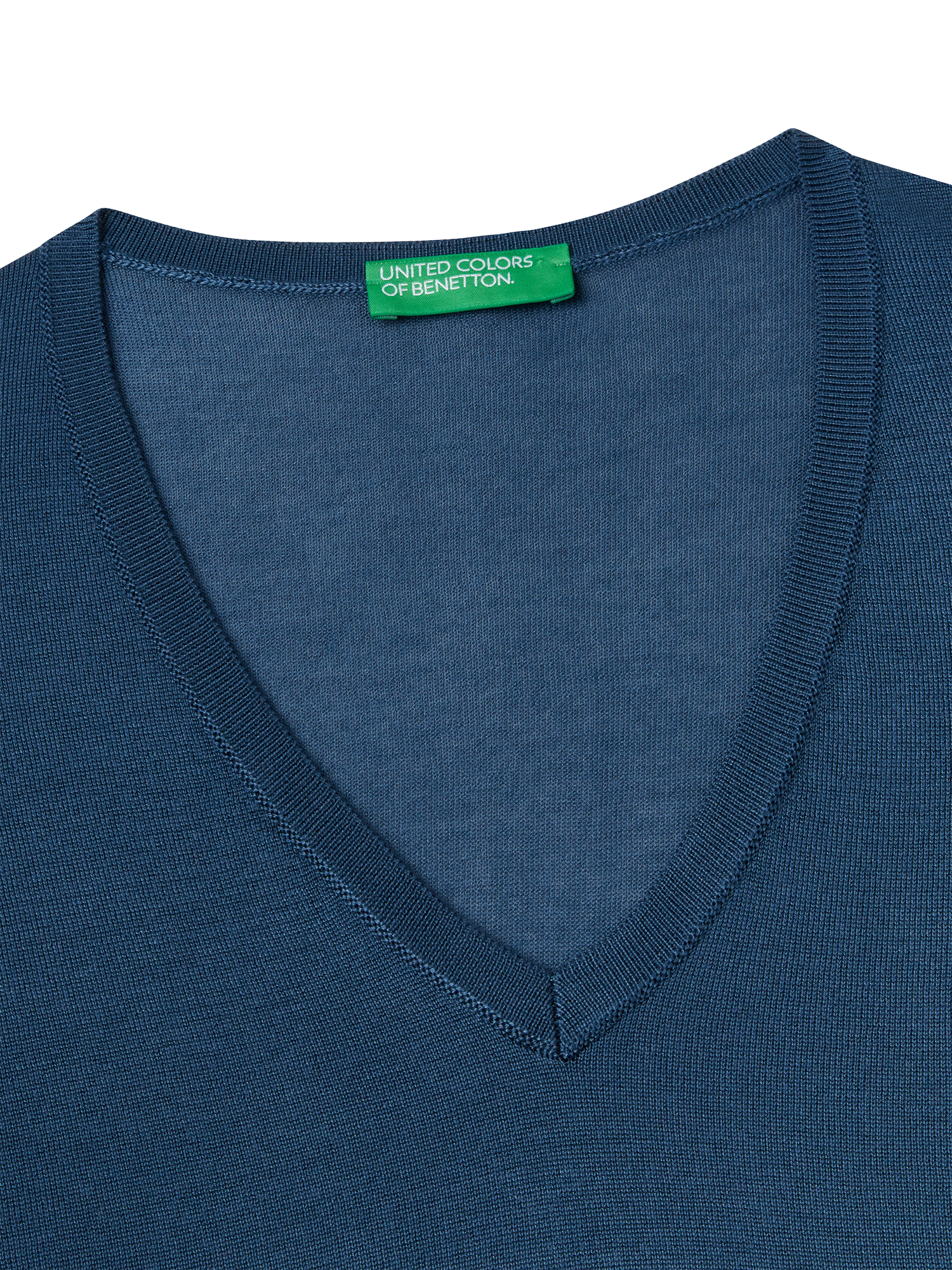 Product image 6 of 6, which shows Benetton Knit V-Neck T-Shirt, Air Force Blue, S