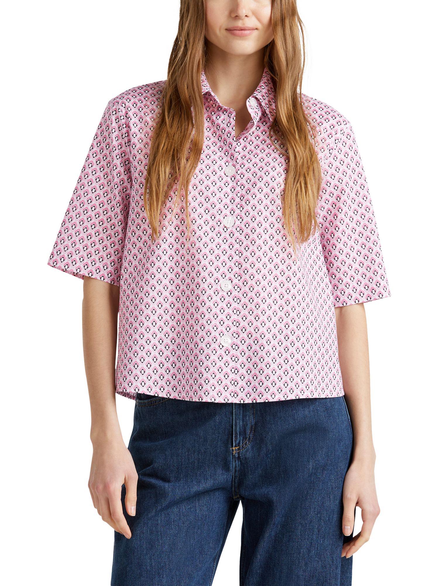 Benetton Geometric Elbow Sleeve Shirt, Pink