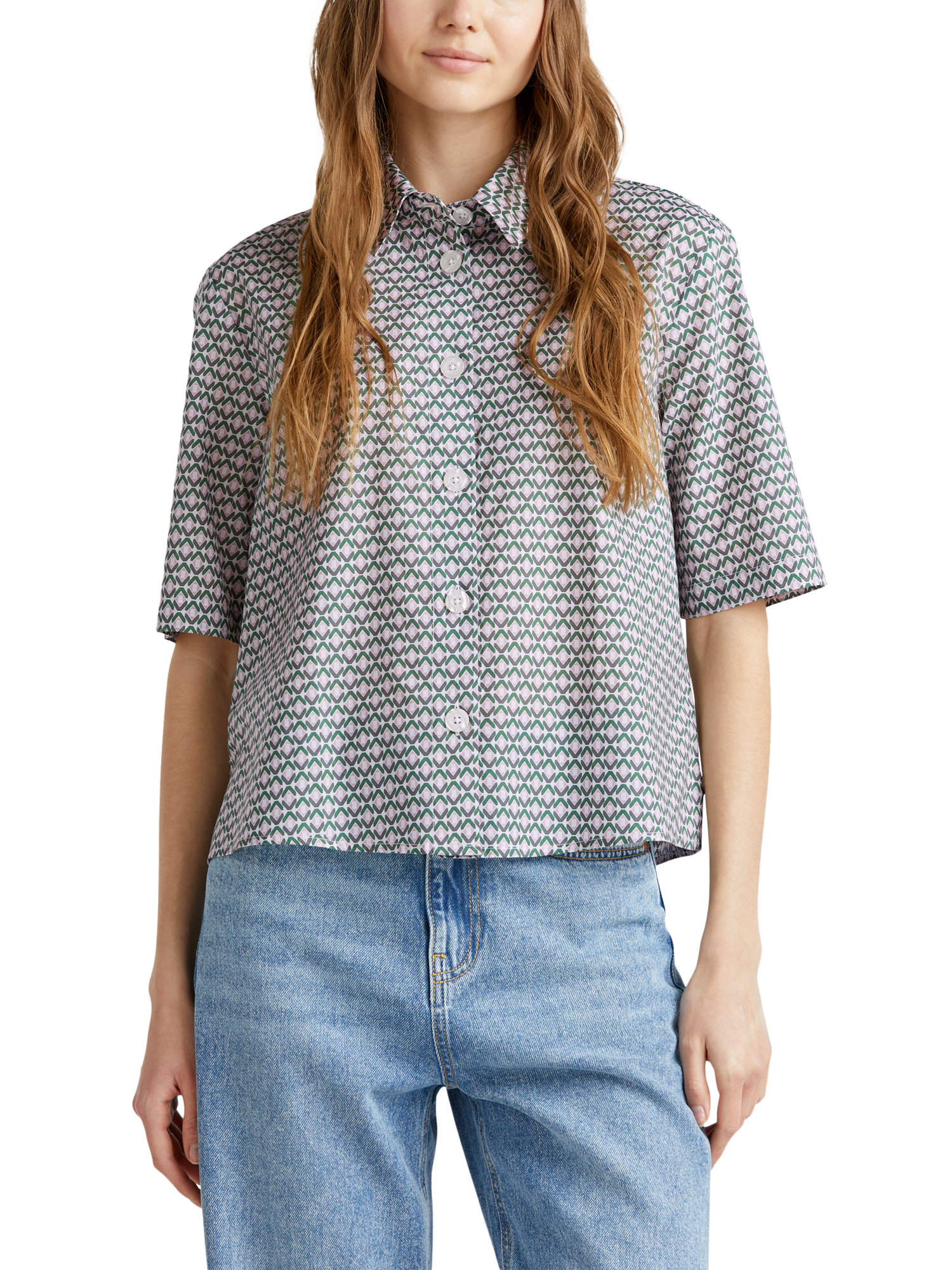 Benetton Geometric Elbow Sleeve Shirt, Multi