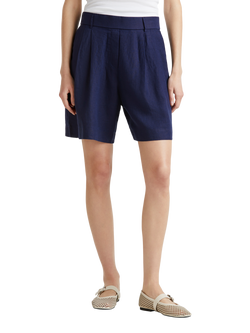 Benetton Elasticated Waist Pure Linen Shorts, Night Blue, Night Blue