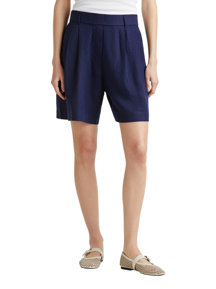 Benetton Elasticated Waist Pure Linen Shorts, Night Blue, Night Blue