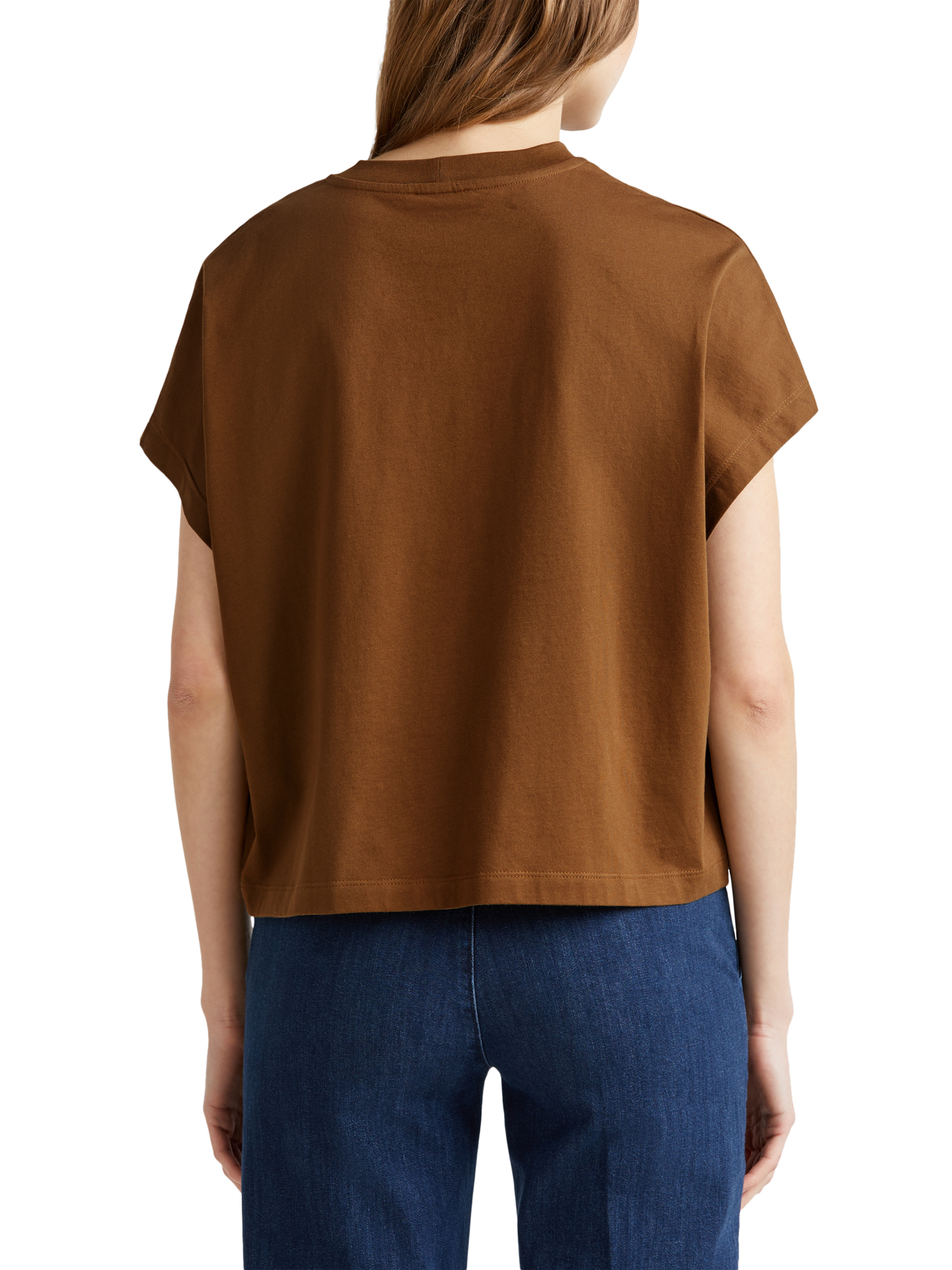 Product image 2 of 4, which shows Benetton Crew Neck Loose Fit Cotton T-Shirt, Brown, XS