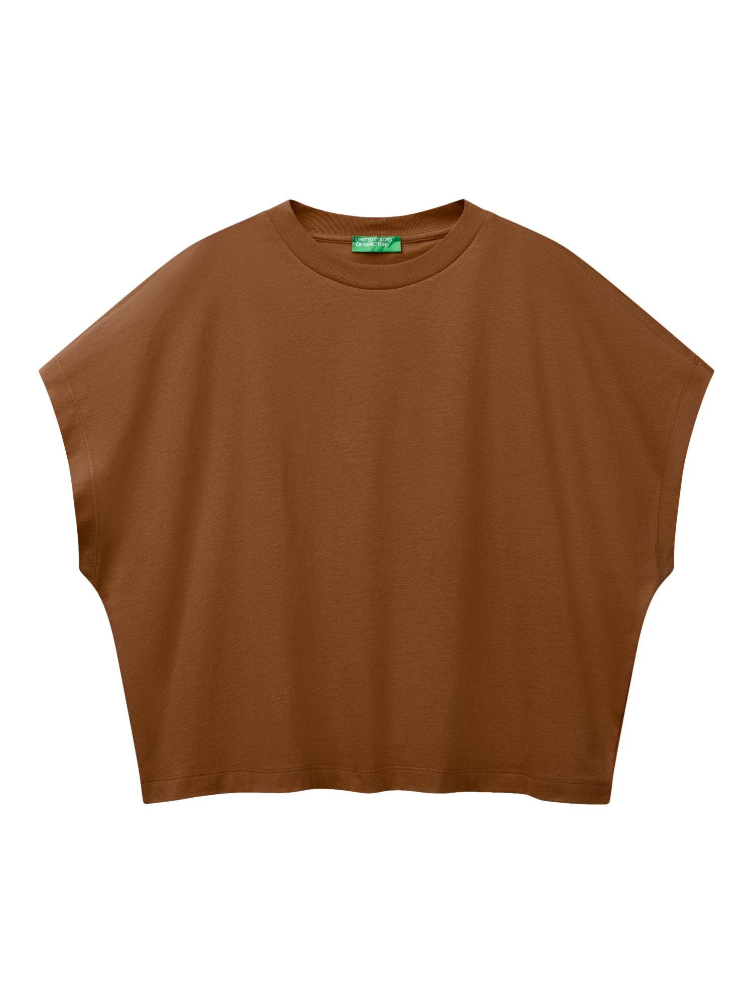 Product image 3 of 4, which shows Benetton Crew Neck Loose Fit Cotton T-Shirt, Brown, XS