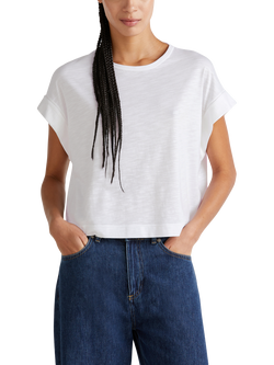 Benetton Crew Neck Cotton Blend T-Shirt, Optical White