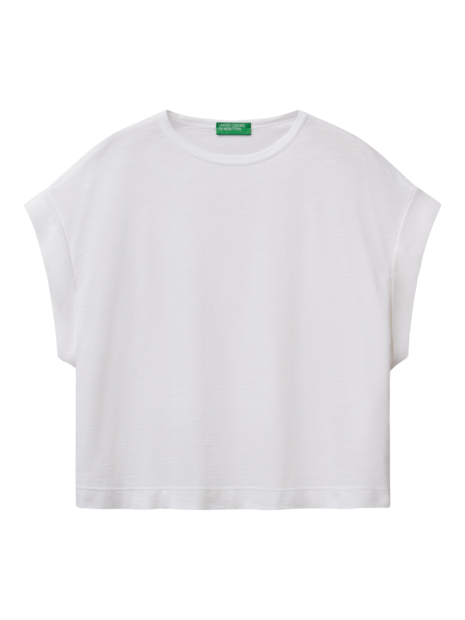 Product image 3 of 4, which shows Benetton Crew Neck Cotton Blend T-Shirt, Optical White, XS