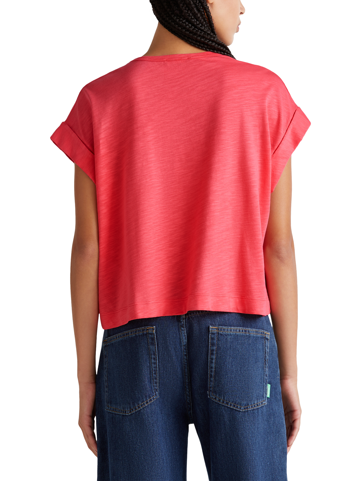 Product image 2 of 4, which shows Benetton Crew Neck Cotton Blend T-Shirt, Cyclamen, XS