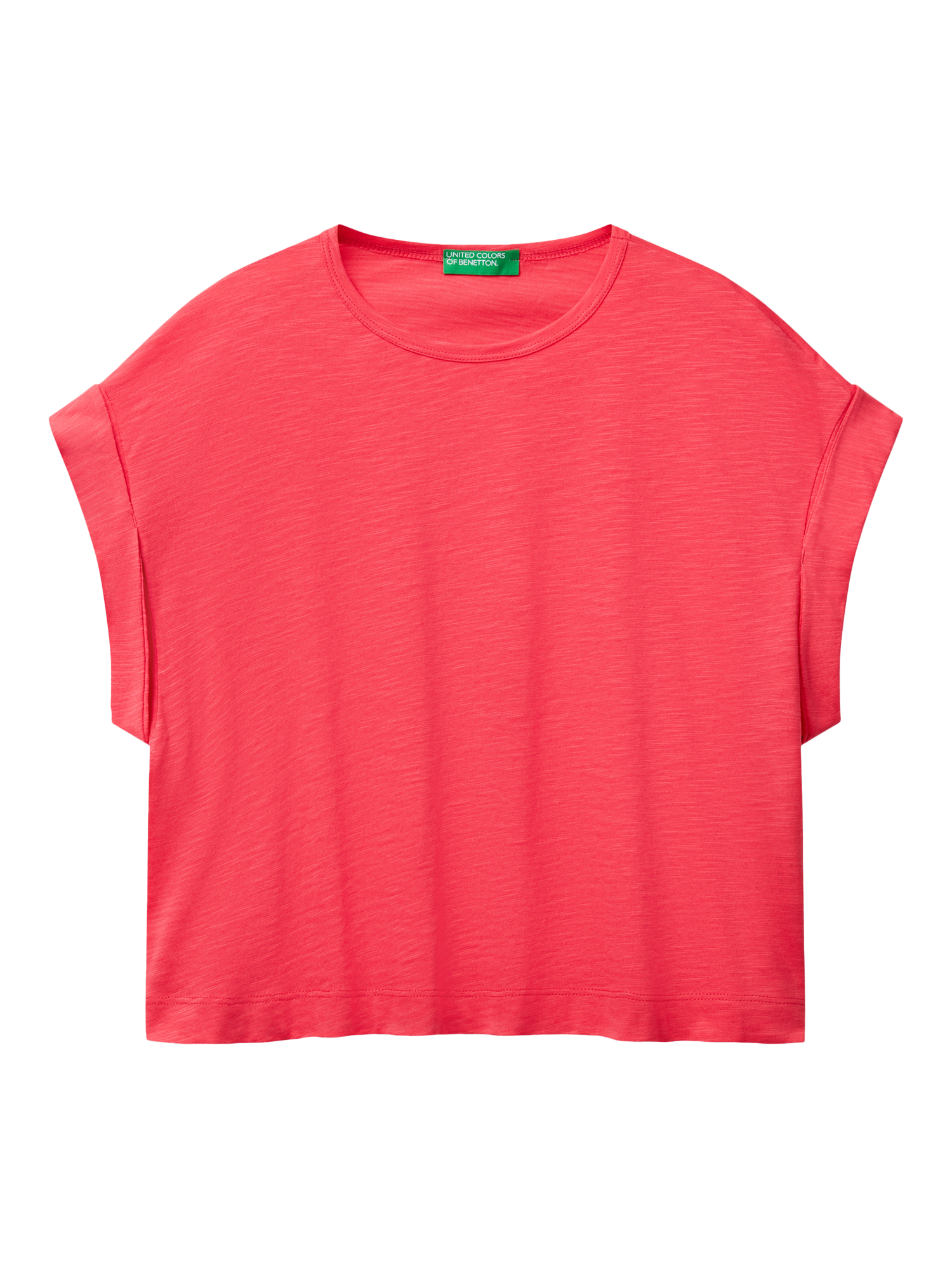 Product image 3 of 4, which shows Benetton Crew Neck Cotton Blend T-Shirt, Cyclamen, XS