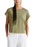Benetton Crew Neck Cotton Blend T-Shirt, Olive Green