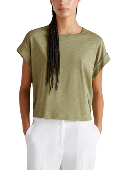 Benetton Crew Neck Cotton Blend T-Shirt, Olive Green