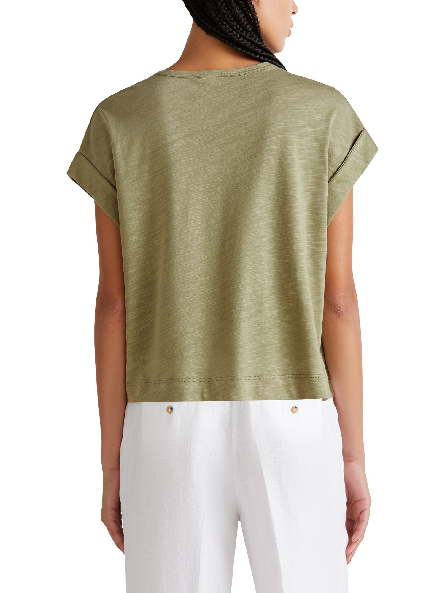 Product image 2 of 4, which shows Benetton Crew Neck Cotton Blend T-Shirt, Olive Green, XS