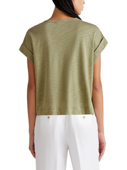 Benetton Crew Neck Cotton Blend T-Shirt - view 2, Olive Green