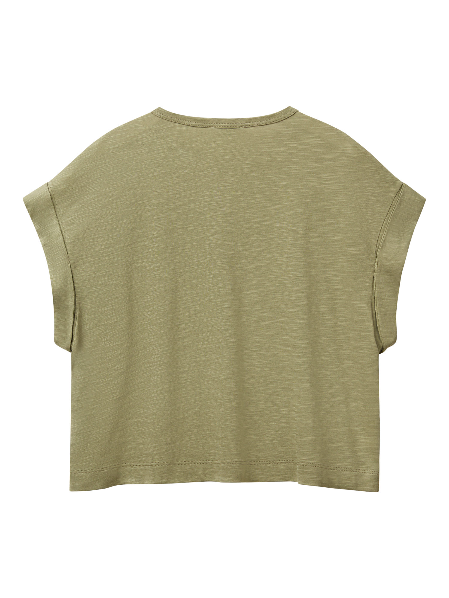 Product image 4 of 4, which shows Benetton Crew Neck Cotton Blend T-Shirt, Olive Green, XS