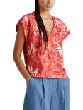 Benetton Palm Print V-Neck T-Shirt, Red/Beige