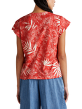 Benetton Palm Print V-Neck T-Shirt, Red/Beige