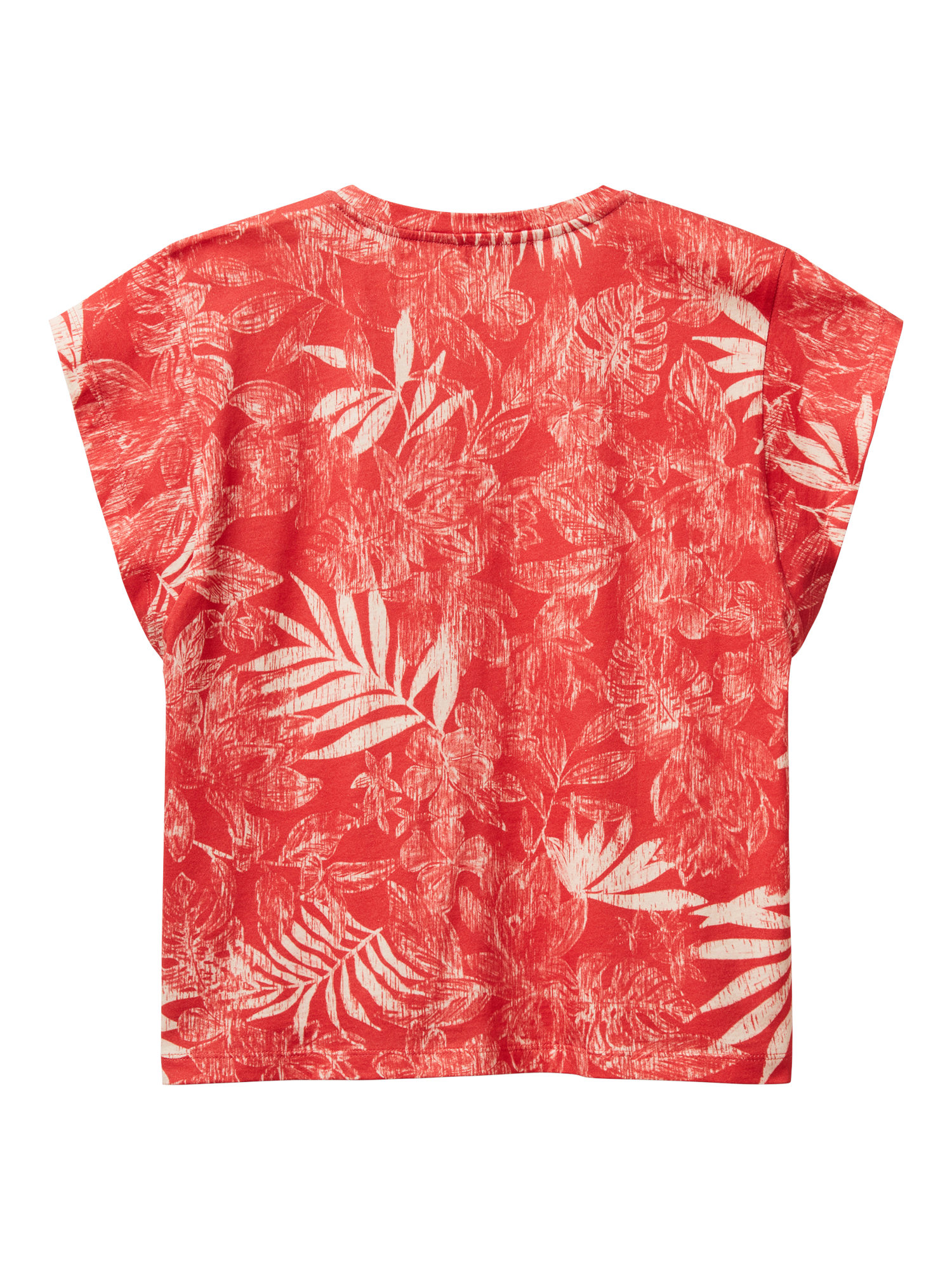 Product image 4 of 4, which shows Benetton Palm Print V-Neck T-Shirt, Red/Beige, XS