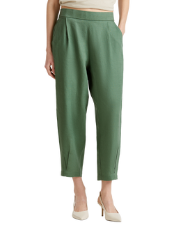 Benetton Cropped Linen Trousers, Forest Green