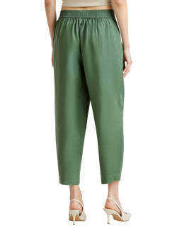 Benetton Cropped Linen Trousers - view 2, Forest Green