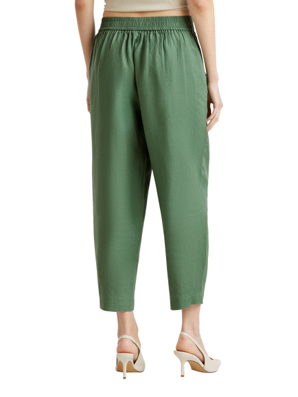 Benetton Cropped Linen Trousers - view 2, Forest Green