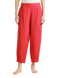 Benetton Cropped Linen Trousers, Brick Red