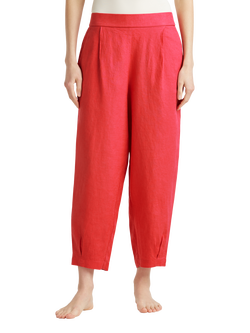 Benetton Cropped Linen Trousers, Brick Red