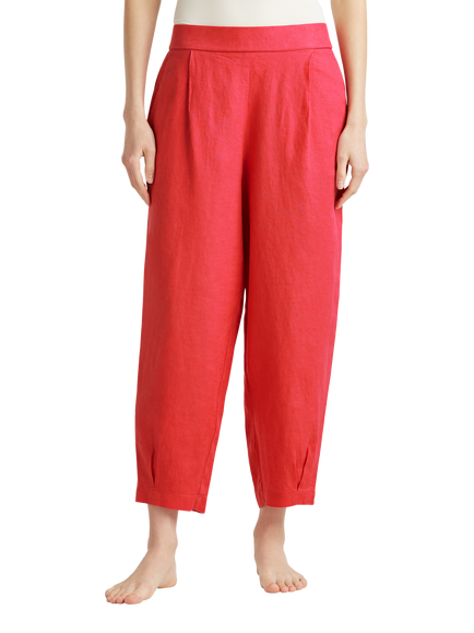 Benetton Cropped Linen Trousers, Brick Red