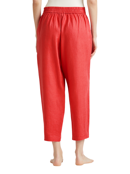 Benetton Cropped Linen Trousers - view 2, Brick Red