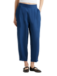Benetton Cropped Linen Trousers, Air Force Blue