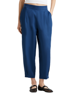Benetton Cropped Linen Trousers, Air Force Blue