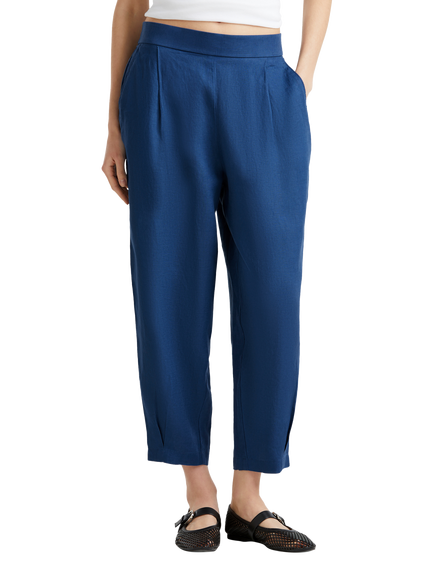 Benetton Cropped Linen Trousers, Air Force Blue