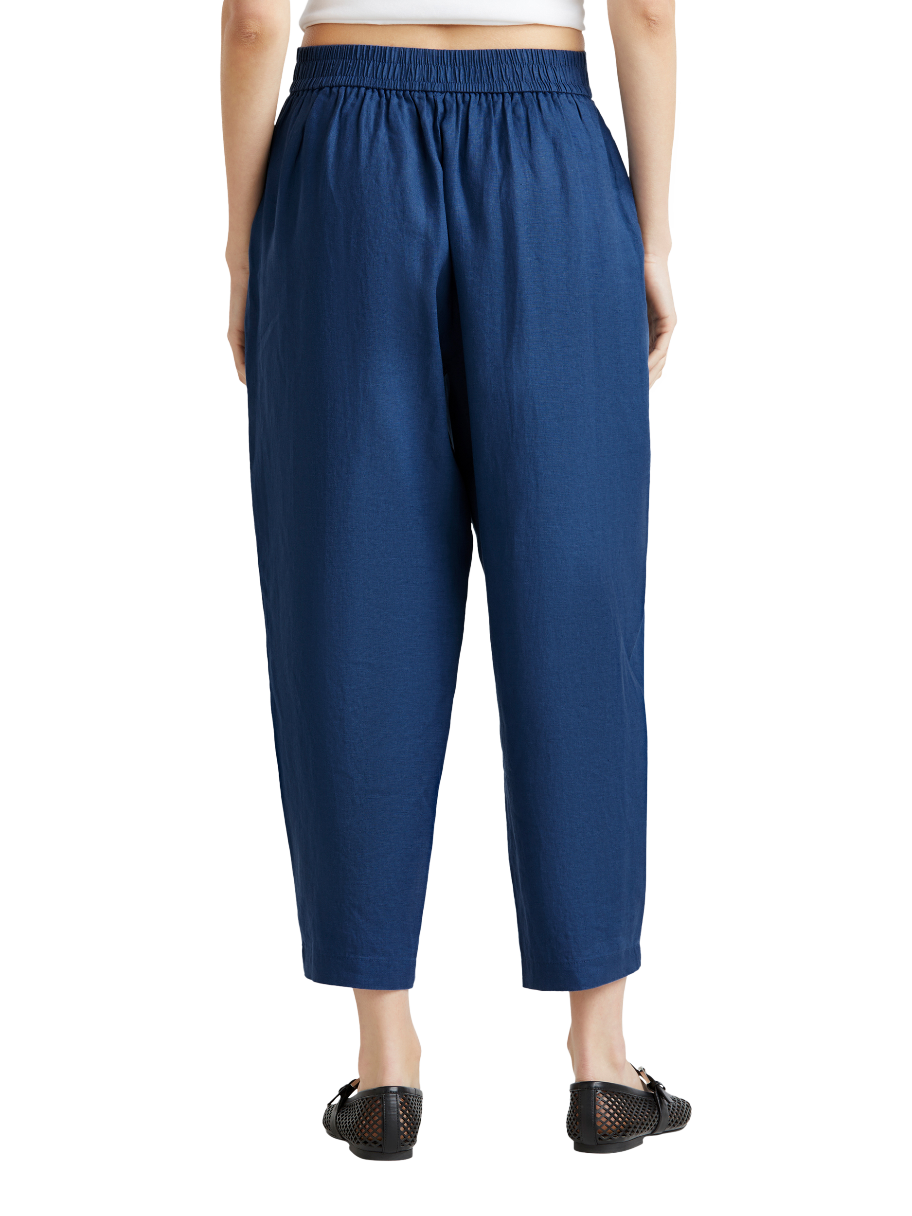 Product image 2 of 5, which shows Benetton Cropped Linen Trousers, Air Force Blue, XS