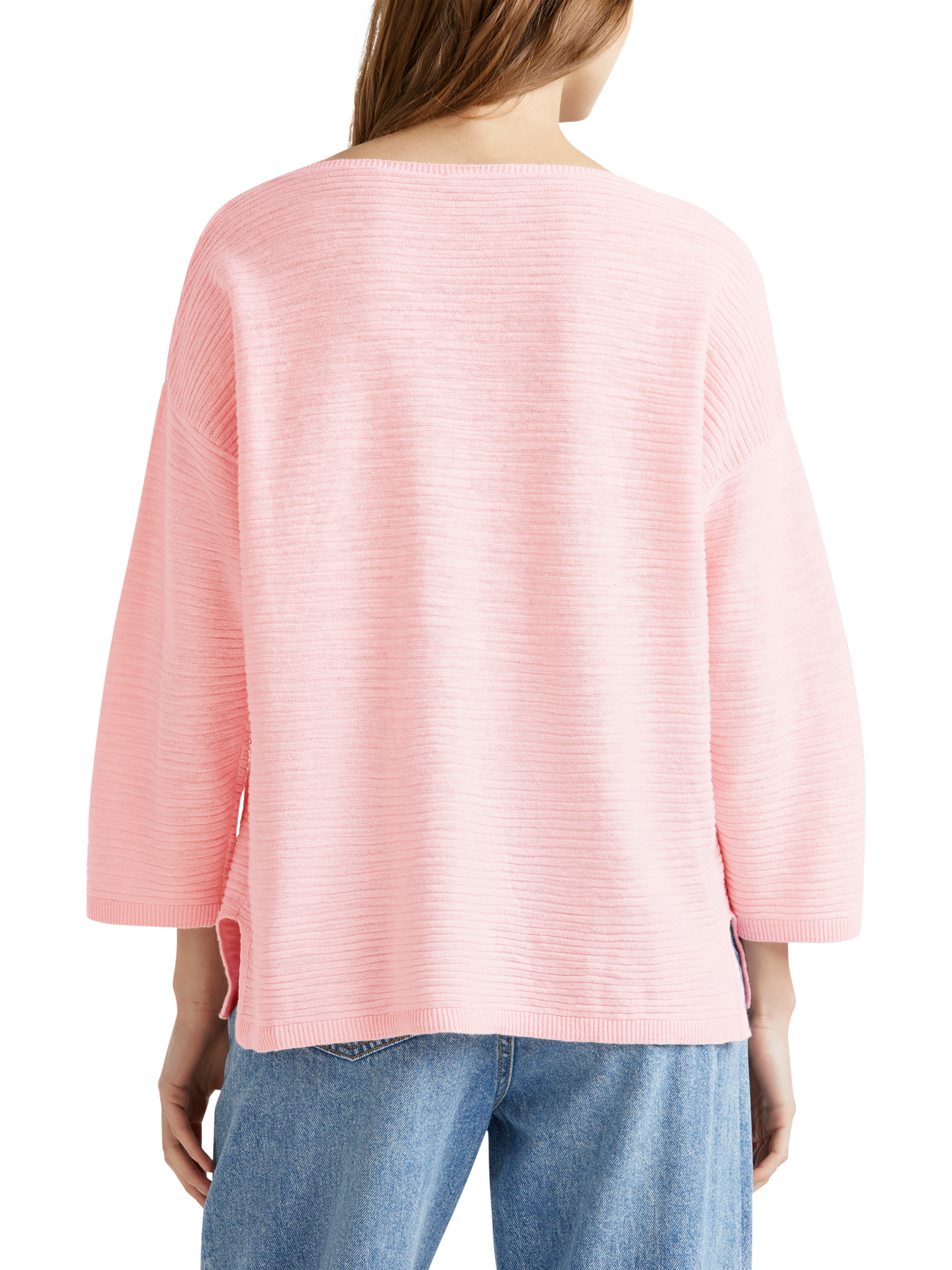 Product image 2 of 6, which shows Benetton Boat Neck Cotton Linen Blend Jumper, Powder, XS