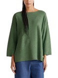 Benetton Boat Neck Cotton Linen Blend Jumper, Forest Green