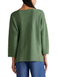Benetton Boat Neck Cotton Linen Blend Jumper, Forest Green