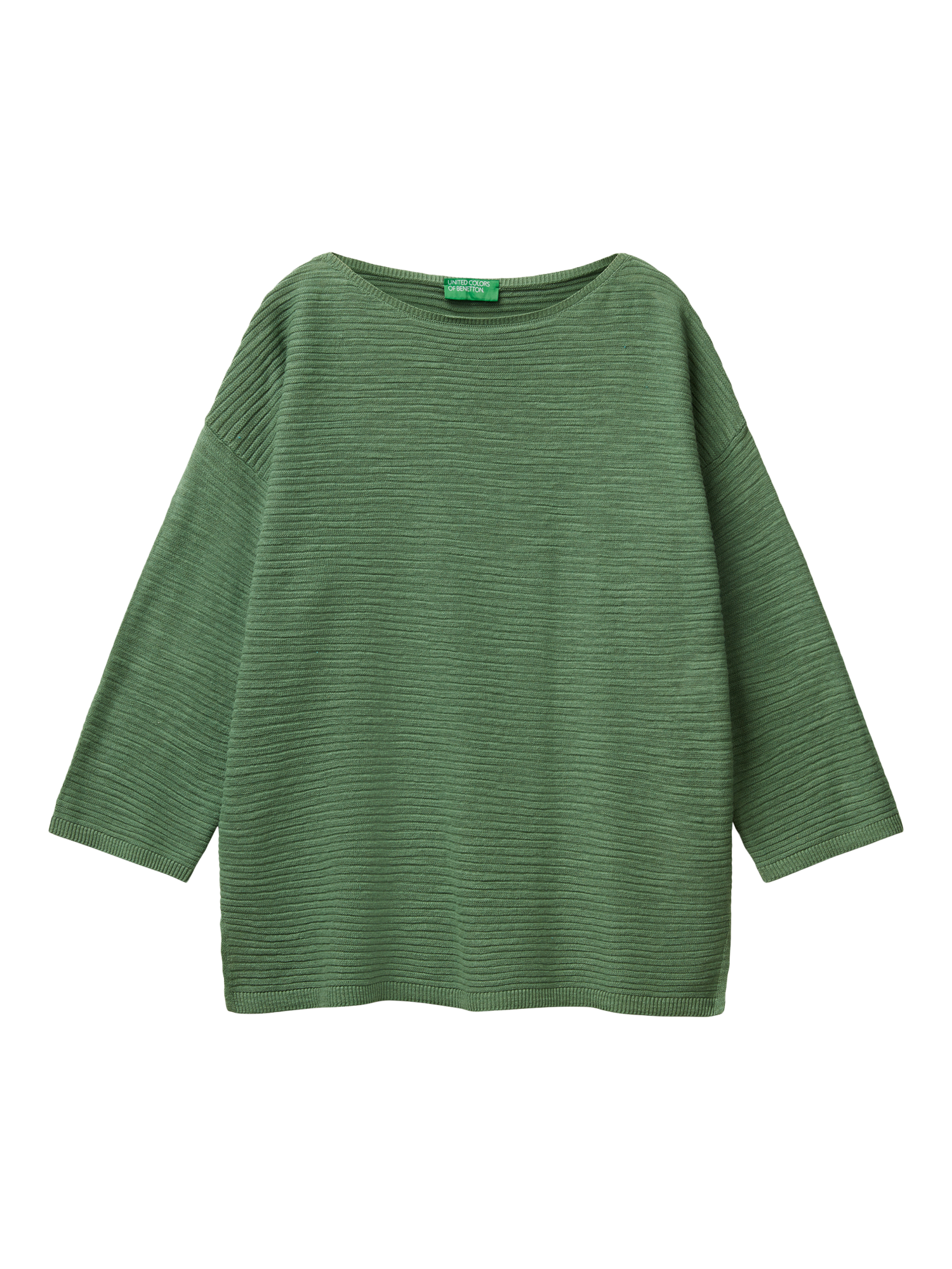 Product image 4 of 6, which shows Benetton Boat Neck Cotton Linen Blend Jumper, Forest Green, XS