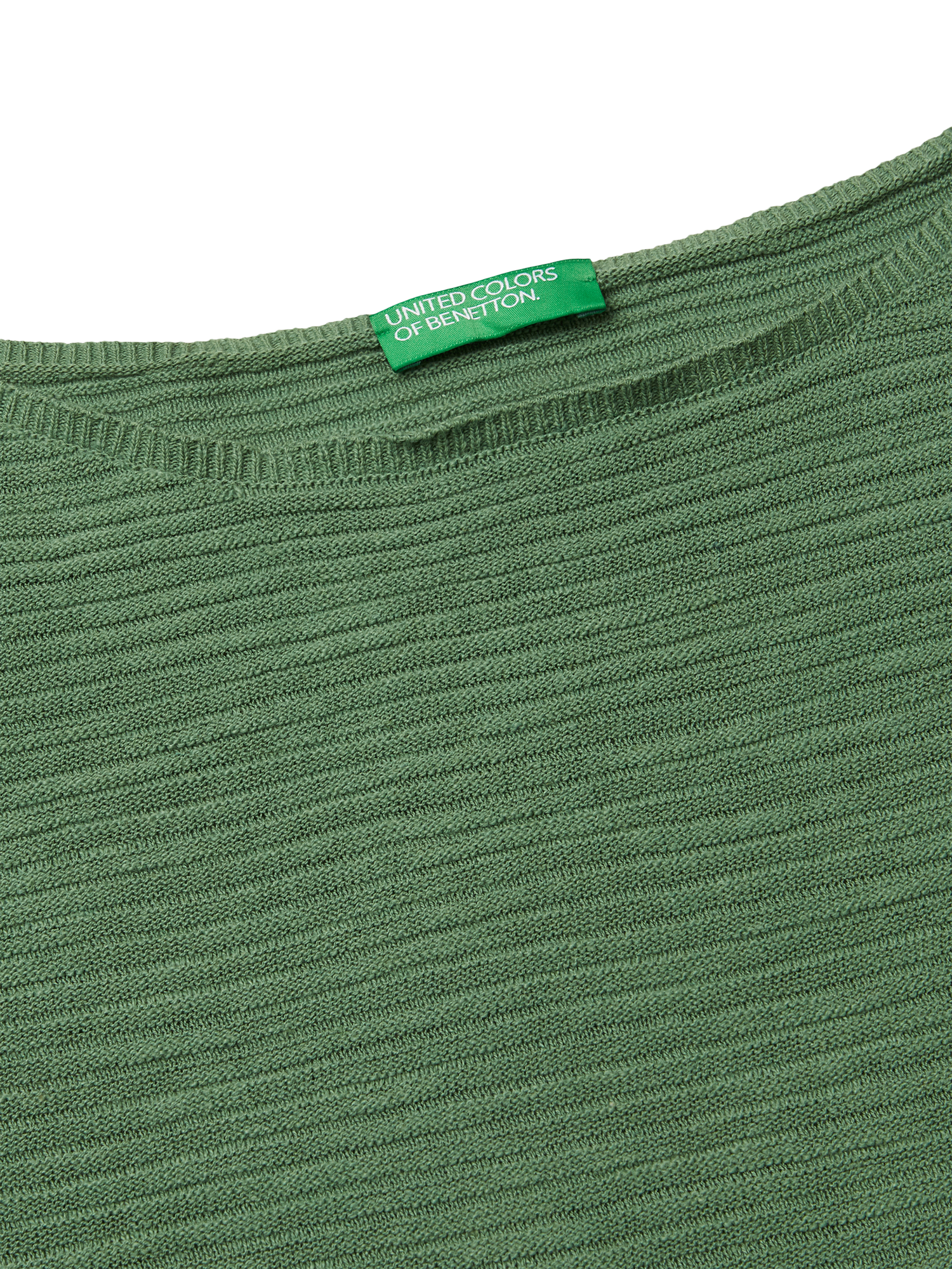 Product image 6 of 6, which shows Benetton Boat Neck Cotton Linen Blend Jumper, Forest Green, XS