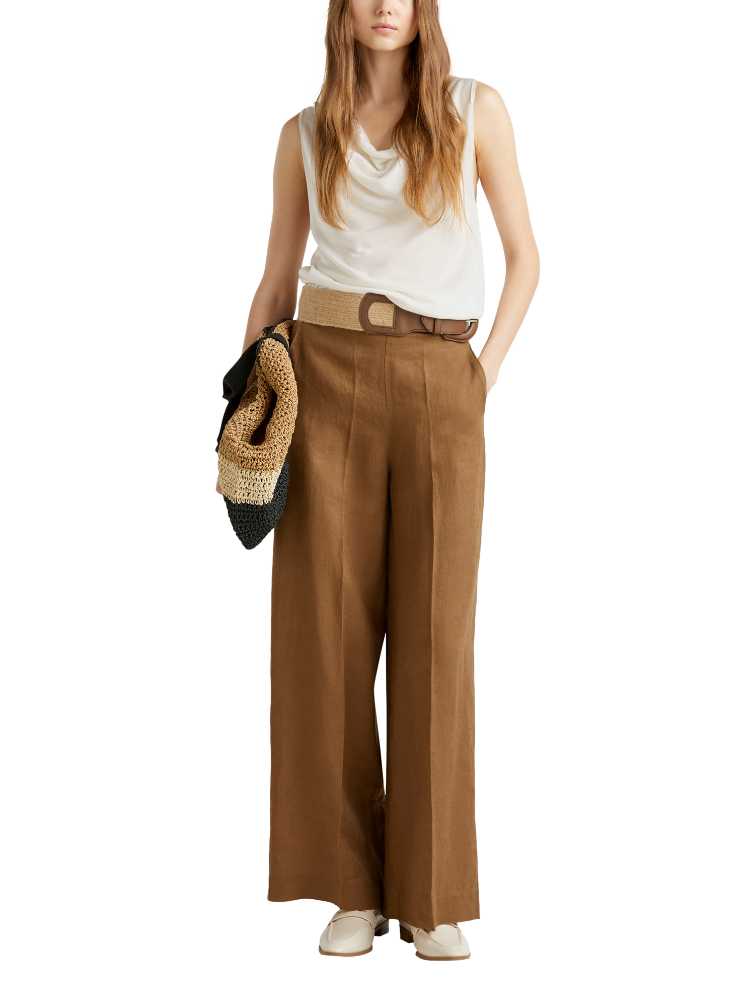 Product image 3 of 6, which shows Benetton Cowl Neck Sleeveless Top, Off White, S