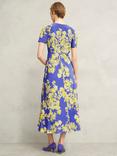 Hobbs Ann Silk Floral Print Petite Midi Dress, Blue/Yellow