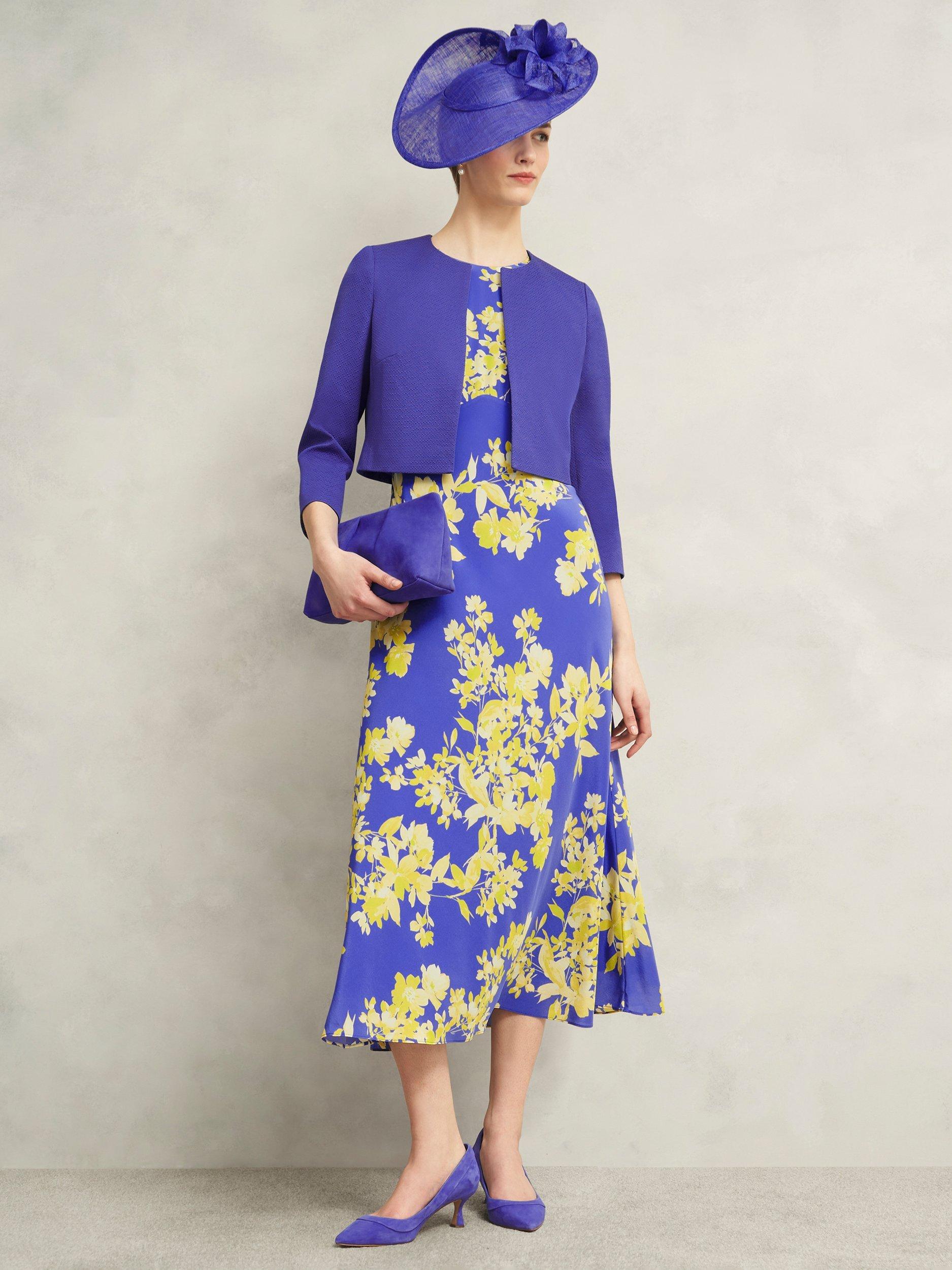 Product image 6 of 6, which shows Hobbs Ann Silk Floral Print Petite Midi Dress, Blue/Yellow, 10