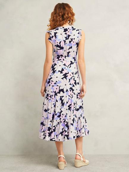 Hobbs Shauna Sleeveless Floral Print Midi Dress, Multi - view 2, Multi