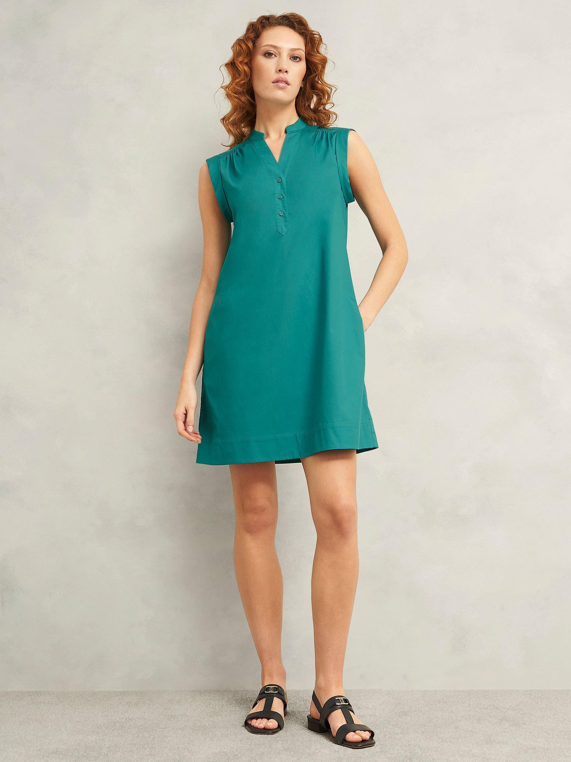 Product image 1 of 6, which shows Hobbs Skye Cotton Sleeveless Mini Dress, Myrtle Green, 10